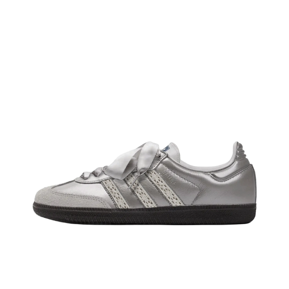 Adidas Samba - Custom GAT Shoes Silver With Lace And Ribbon