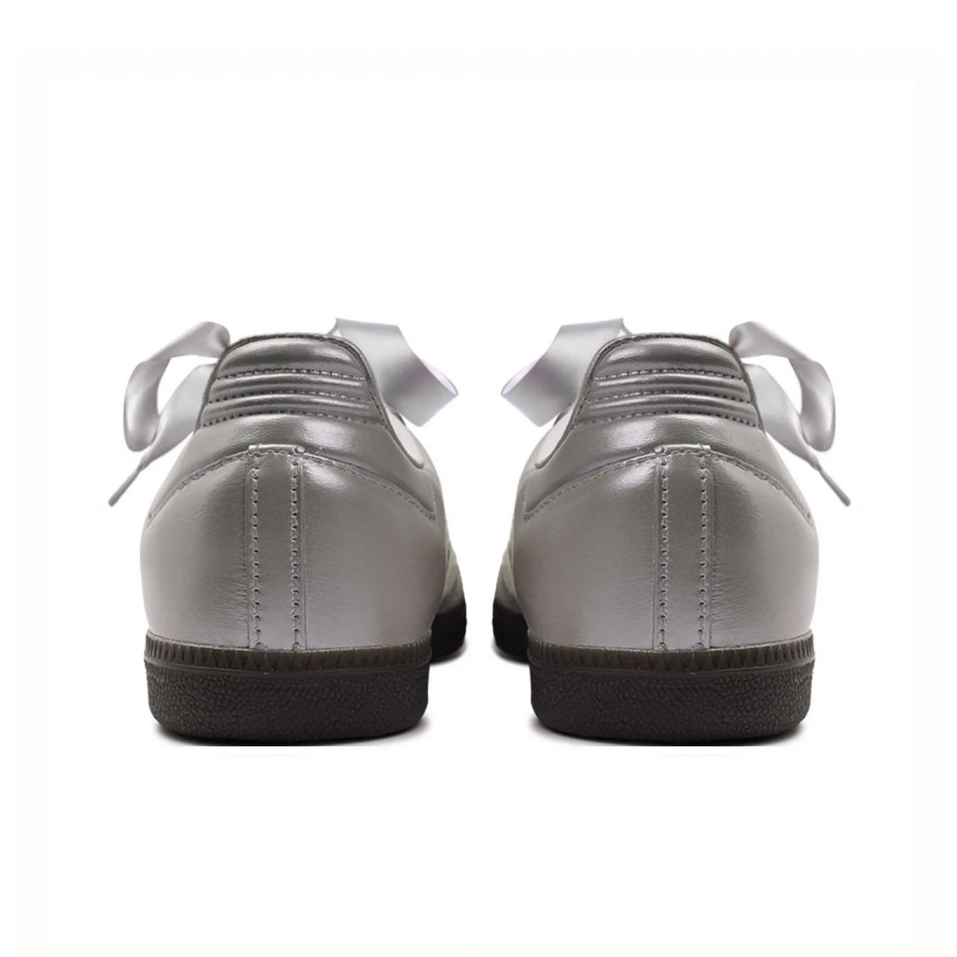 Adidas Samba - Custom GAT Shoes Silver With Lace And Ribbon