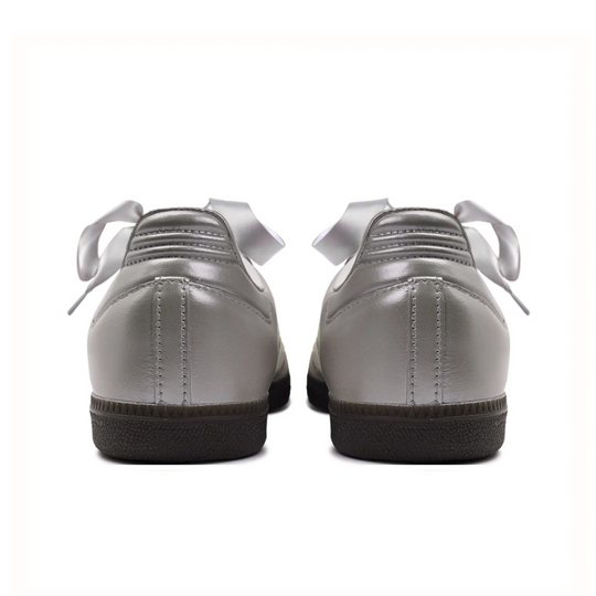 Adidas Samba - Custom GAT Shoes Silver With Lace And Ribbon