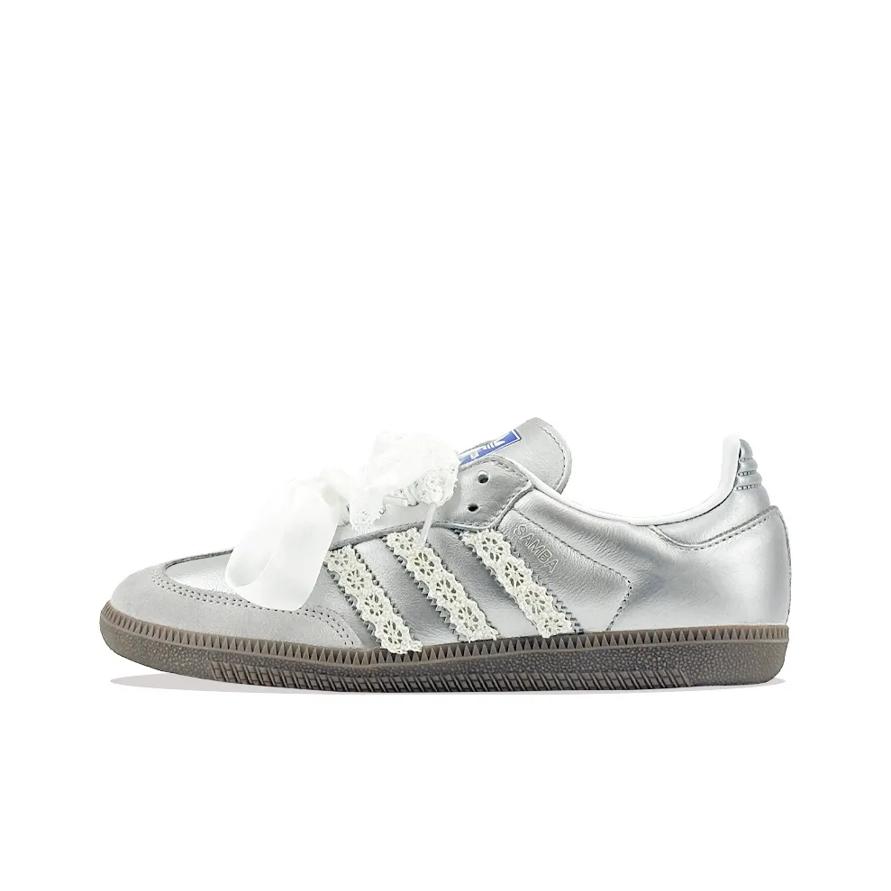Adidas Samba - Custom GAT Shoes Silver With Lace Satin Shoelaces
