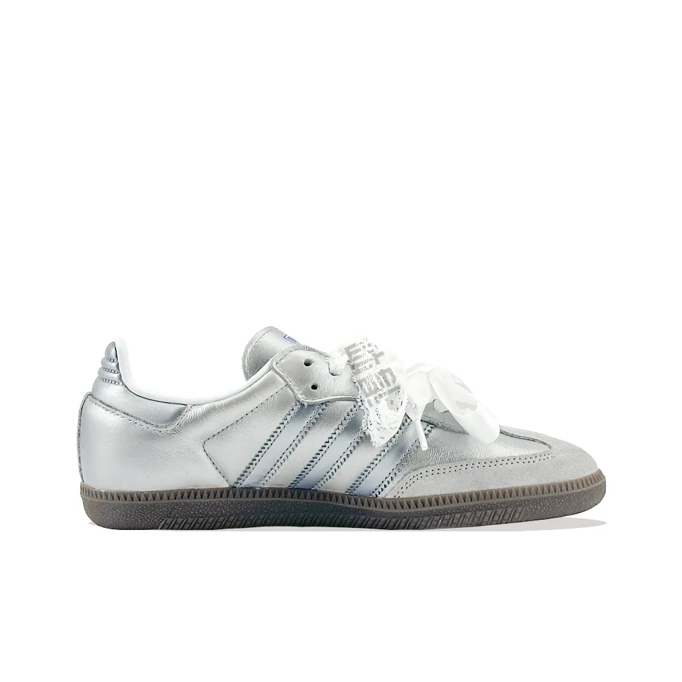 Adidas Samba - Custom GAT Shoes Silver With Lace Satin Shoelaces