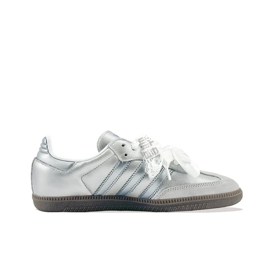 Adidas Samba - Custom GAT Shoes Silver With Lace Satin Shoelaces