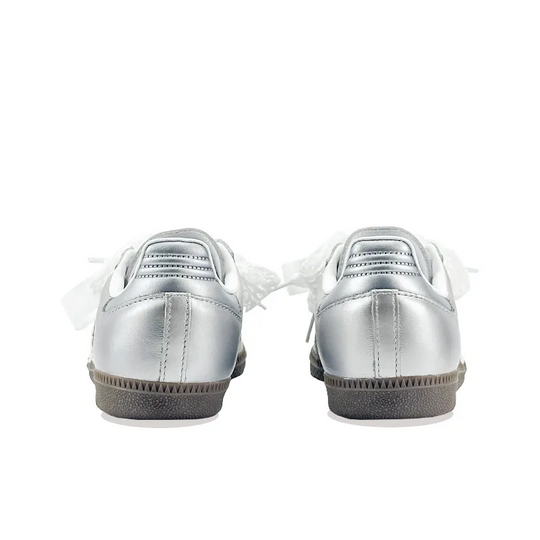 Adidas Samba - Custom GAT Shoes Silver With Lace Satin Shoelaces