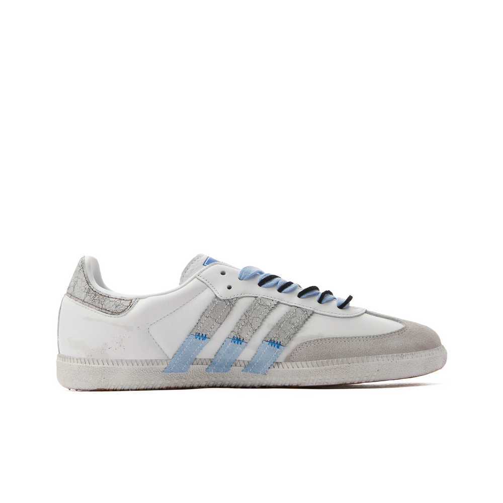 Adidas Samba - Custom GAT Shoes White Baby Blue Grey With Distressed Details