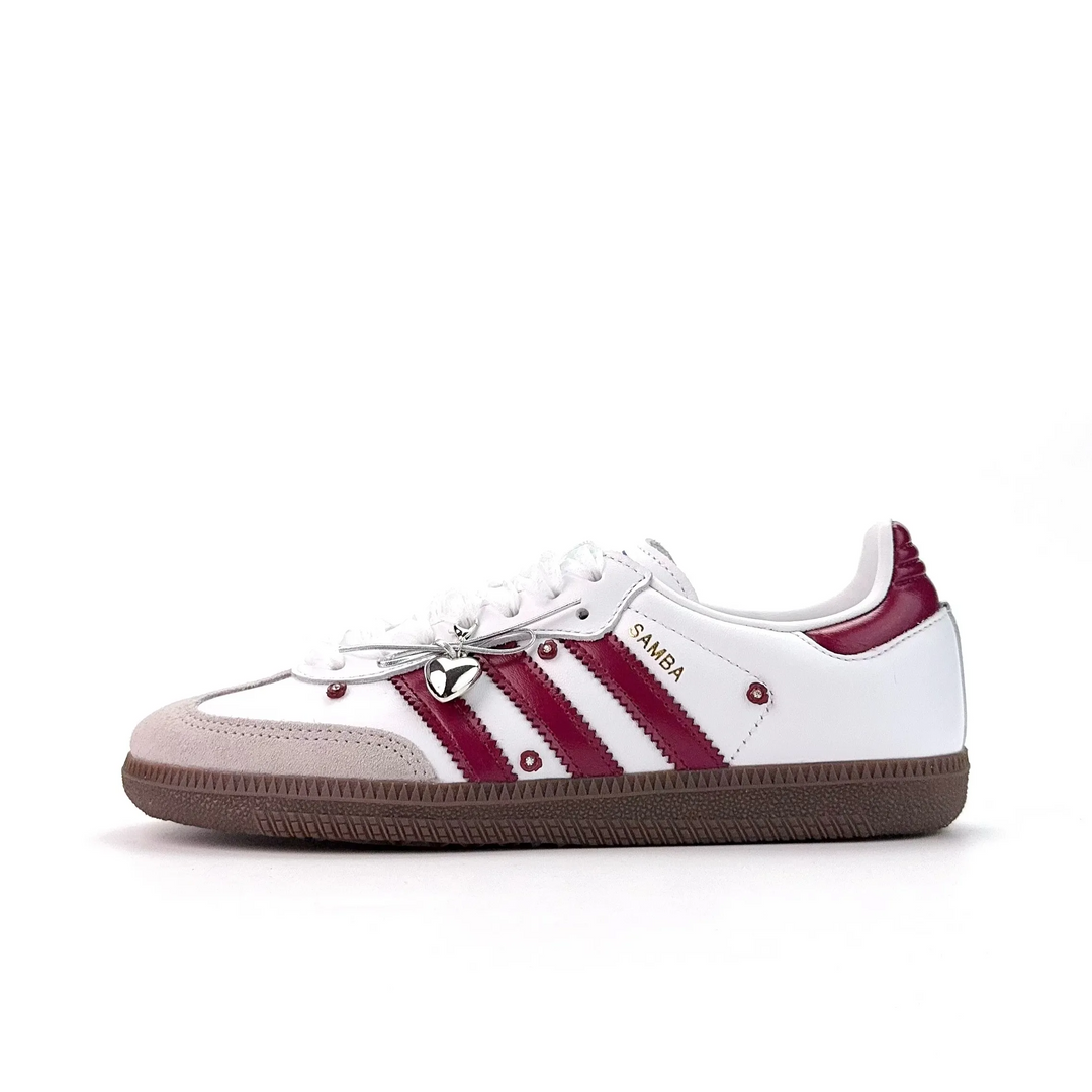 Adidas Samba - Custom GAT Shoes White Burgundy With Heart Charm