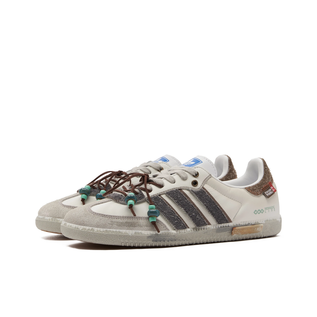 Adidas Samba - Custom GAT Shoes White Gray Brown With Green Beads