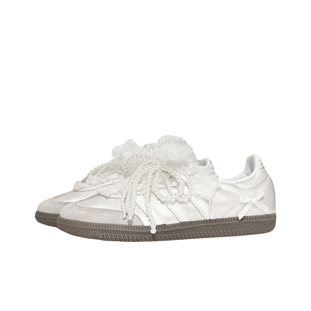 Adidas Samba - Custom GAT Shoes White Pearl Lace Bow