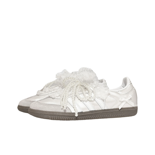 Adidas Samba - Custom GAT Shoes White Pearl Lace Bow