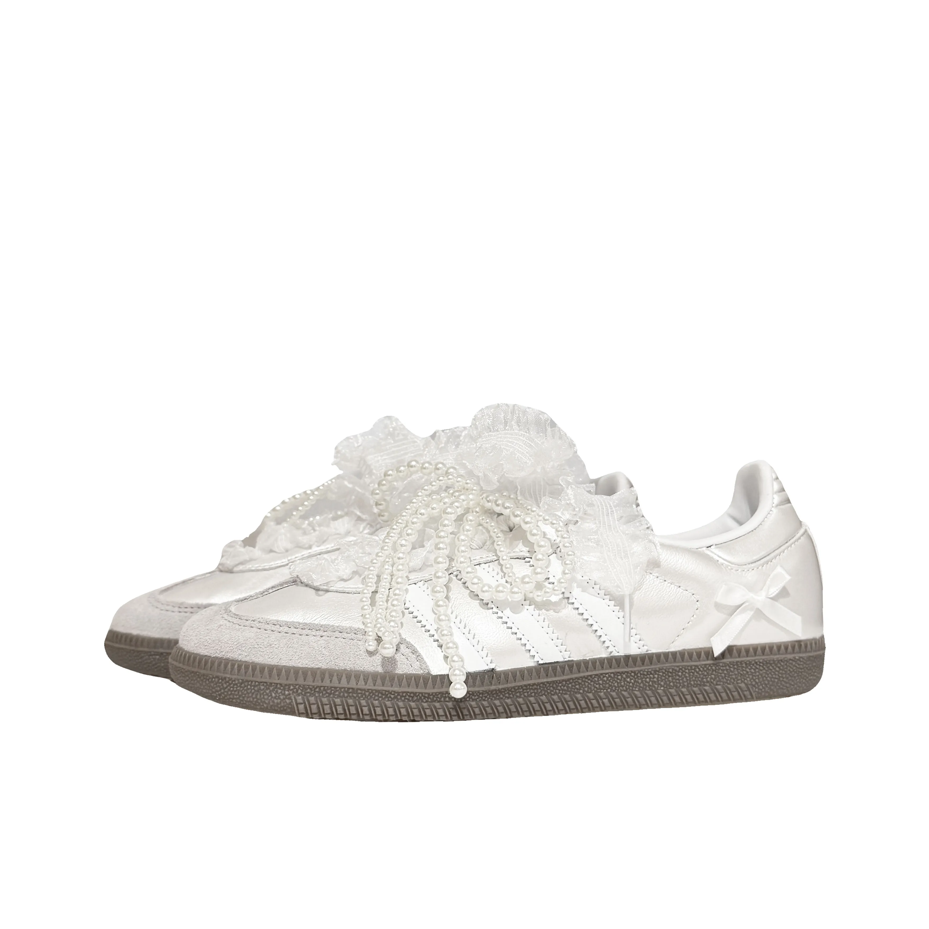 Adidas Samba - Custom GAT Shoes White Pearl Lace Bow