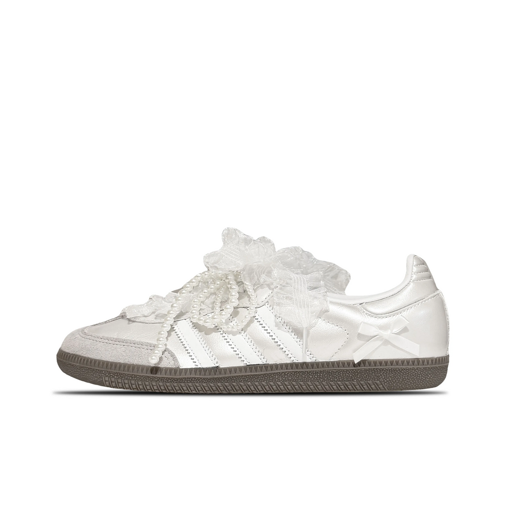 Adidas Samba - Custom GAT Shoes White Pearl Lace Bow