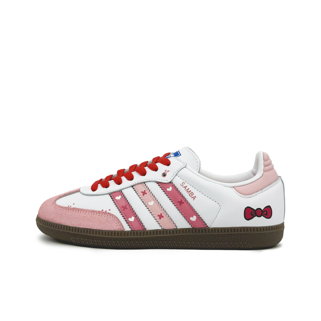 Adidas Samba - Custom GAT Shoes White Pink Bow Pattern