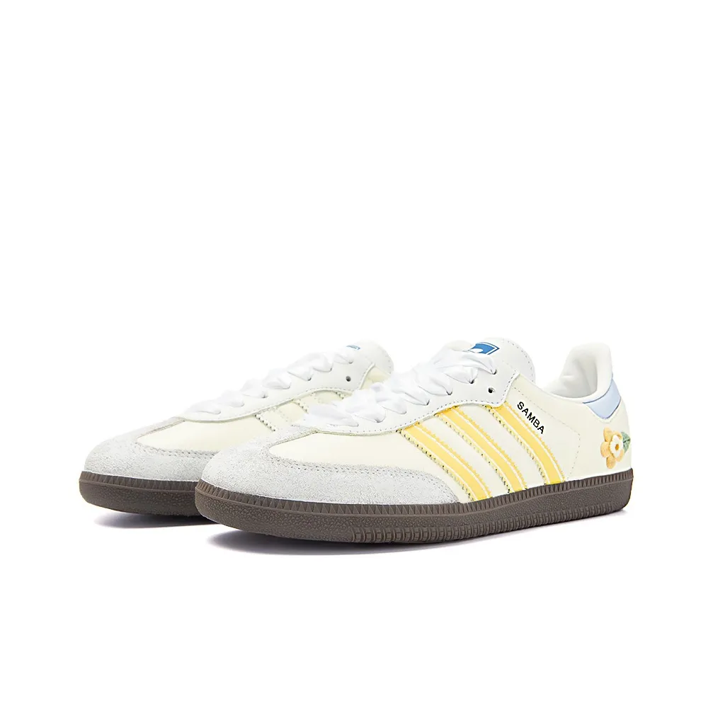 Adidas Samba - Custom GAT Shoes White Yellow Stripes Small Flower Pattern