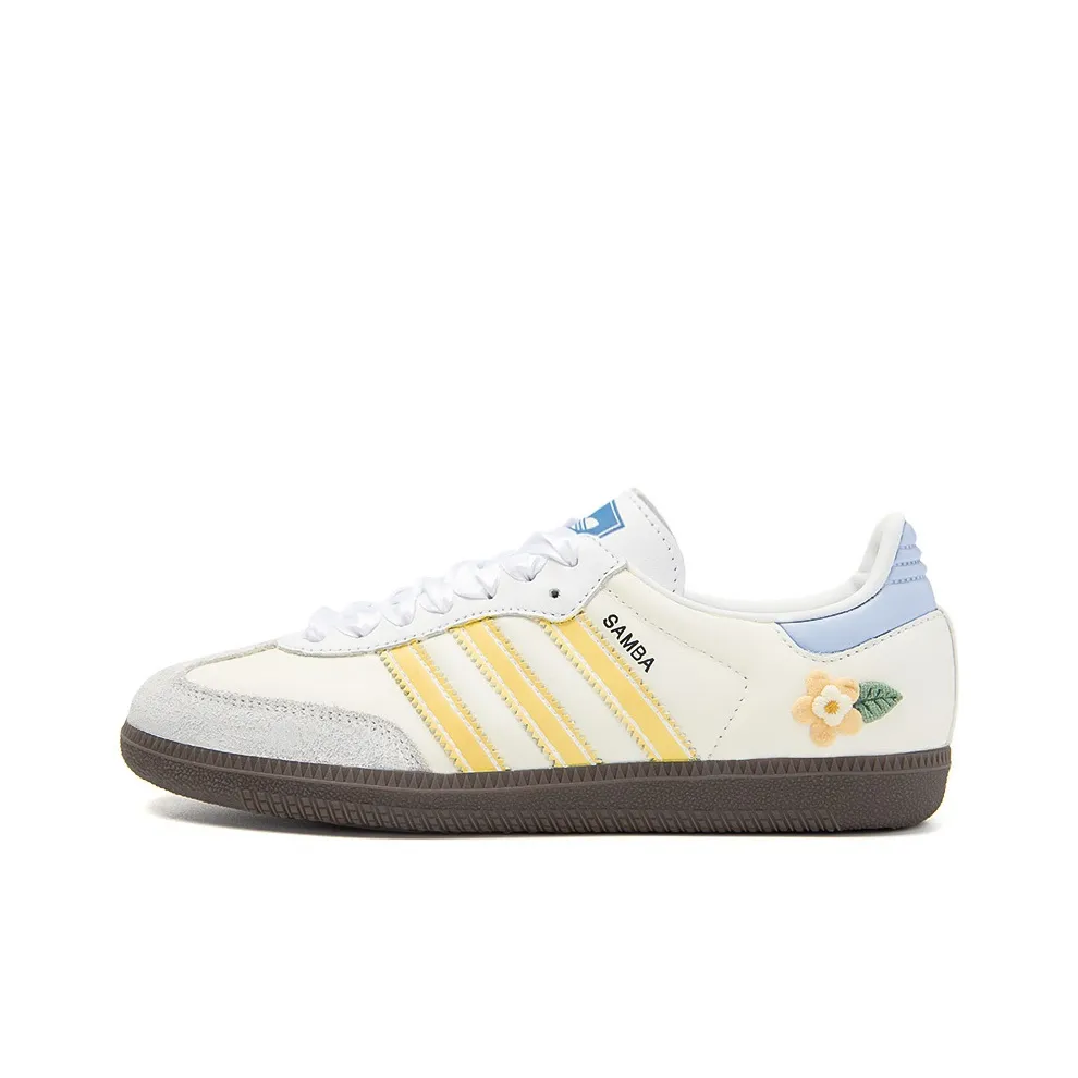 Adidas Samba - Custom GAT Shoes White Yellow Stripes Small Flower Pattern