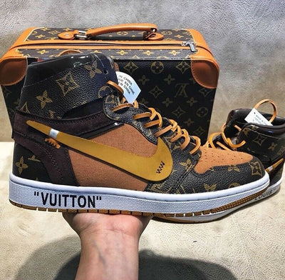 Custom Air Jordan 1 Chocolate Khaki LV Logo