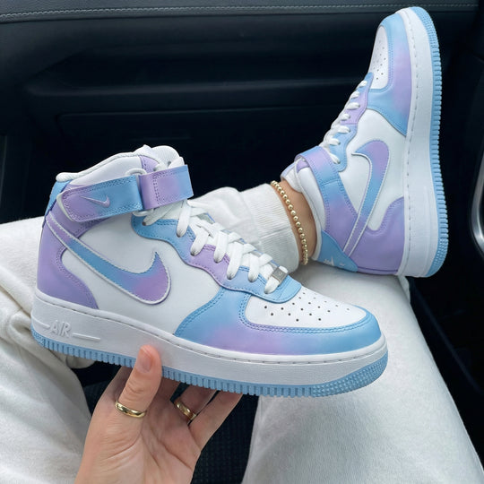 Custom Air Force 1 Baby Blue and Lavender Ombre