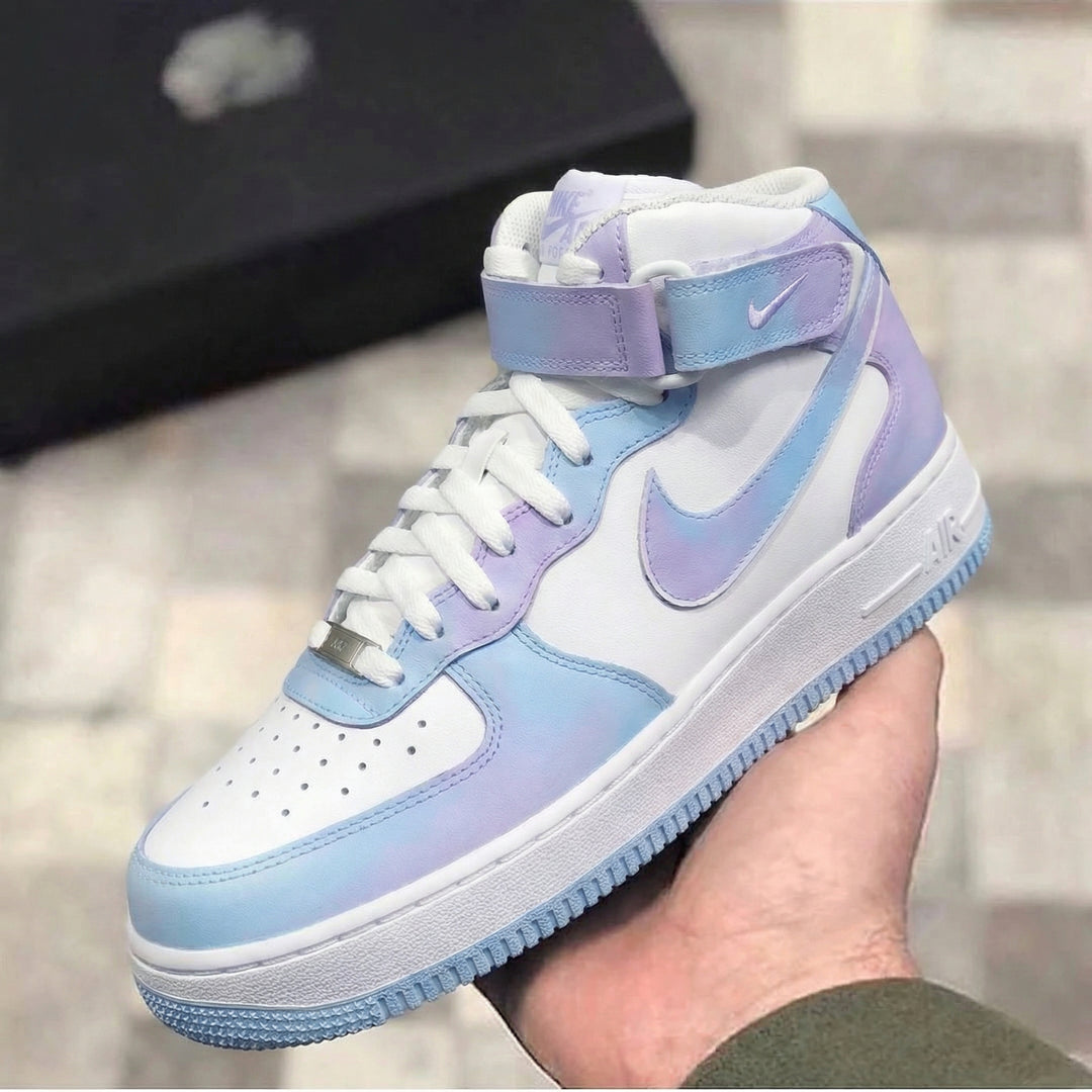 Custom Air Force 1 Baby Blue and Lavender Ombre