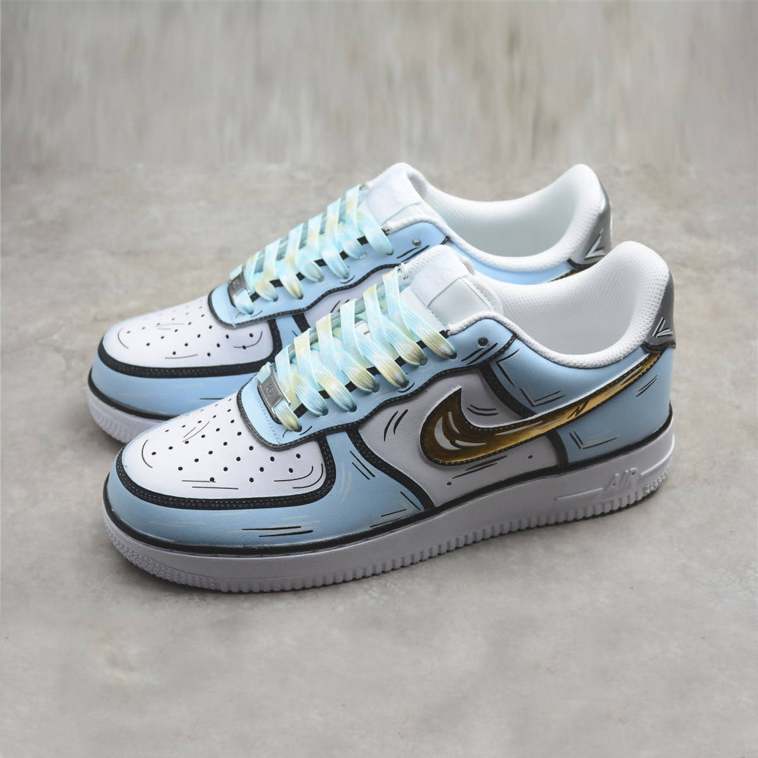 Custom Air Force 1 Baby Blue And White With Cartoon Pattern 