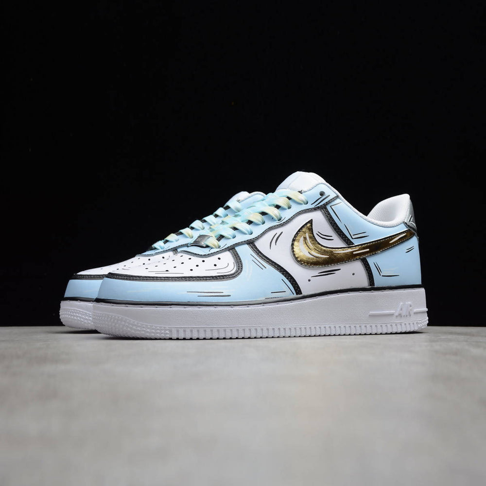 Custom Air Force 1 Baby Blue And White With Cartoon Pattern 