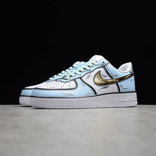 Custom Air Force 1 Baby Blue And White With Cartoon Pattern 