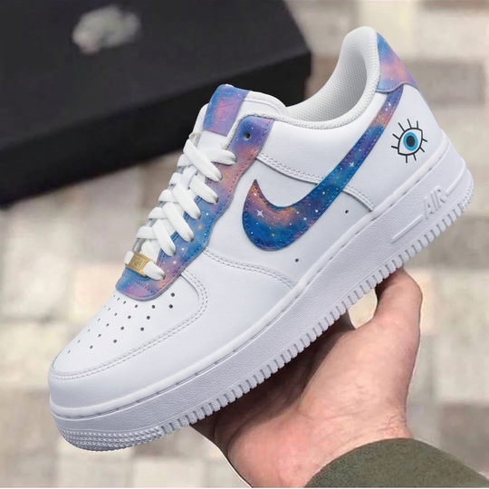 Custom Air Force 1 Baby Blue Baby Pink Galaxy Evil Eye