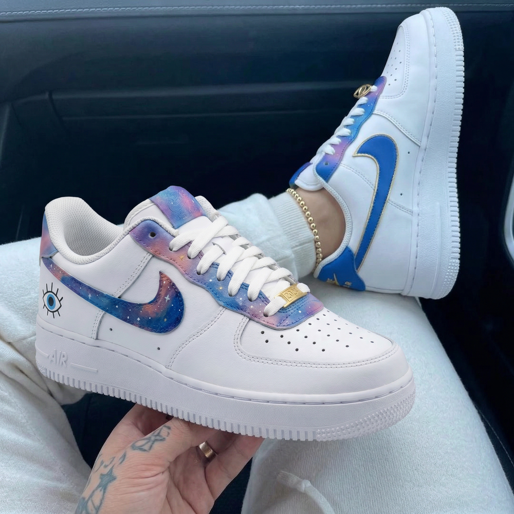 Custom Air Force 1 Baby Blue Baby Pink Galaxy Evil Eye