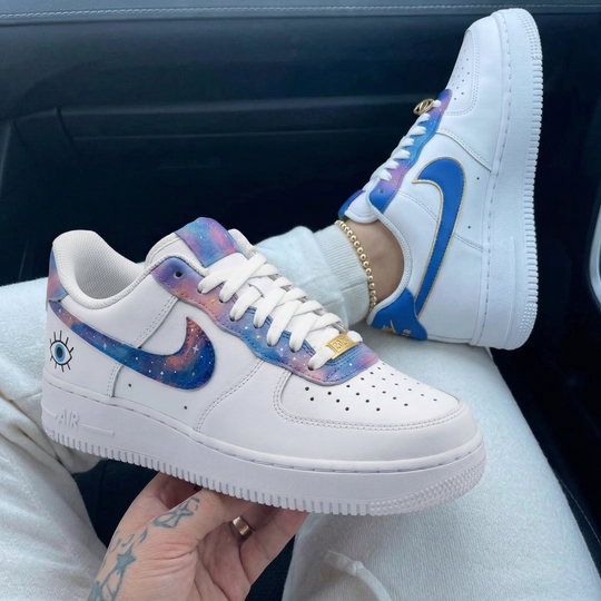 Custom Air Force 1 Baby Blue Baby Pink Galaxy Evil Eye
