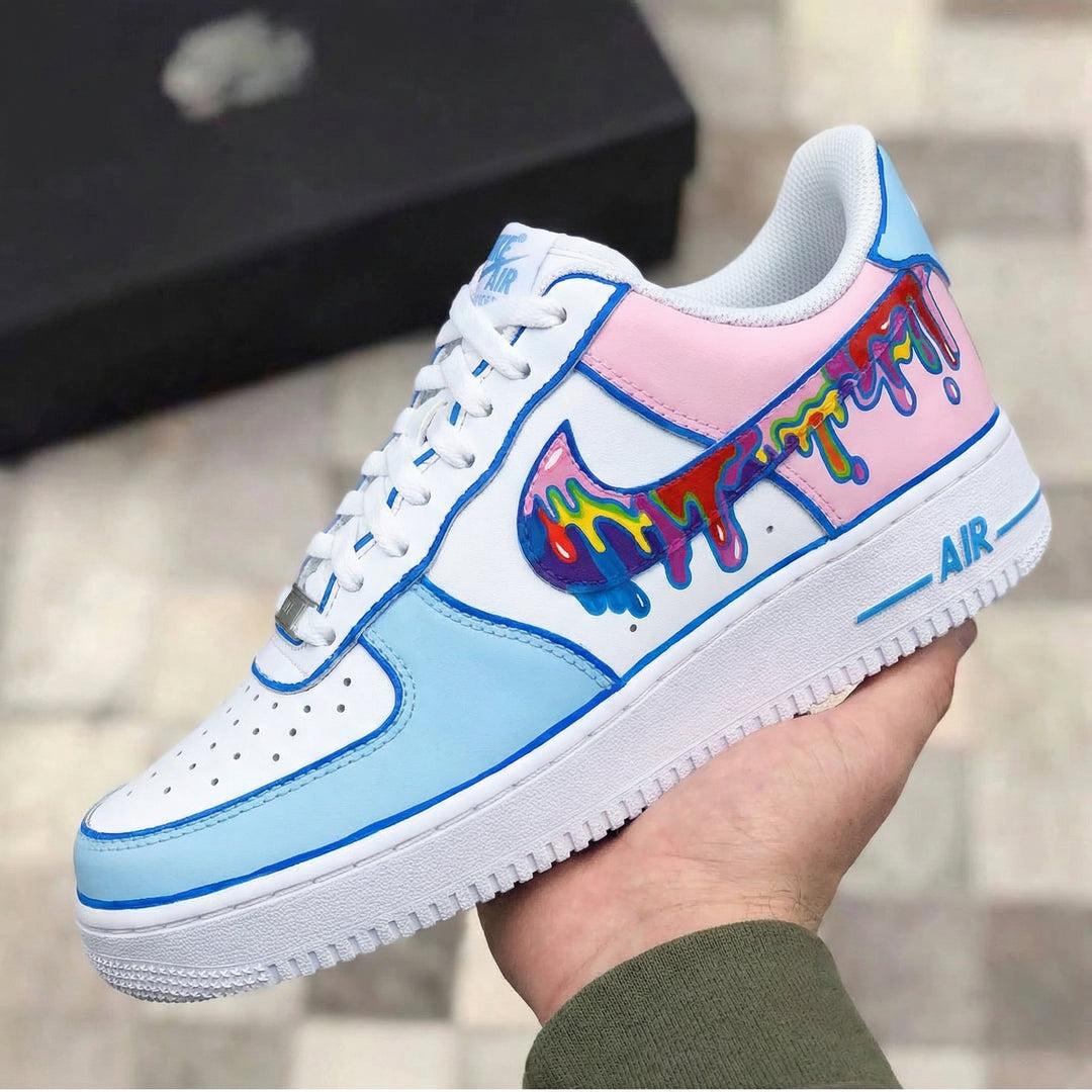 Custom Air Force 1 Baby Blue Baby Pink Melting Logo Design