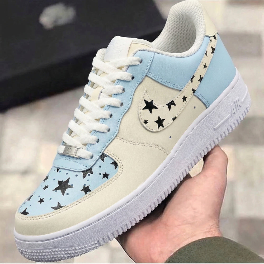 Custom Air Force 1 Baby Blue Beige with Star Pattern