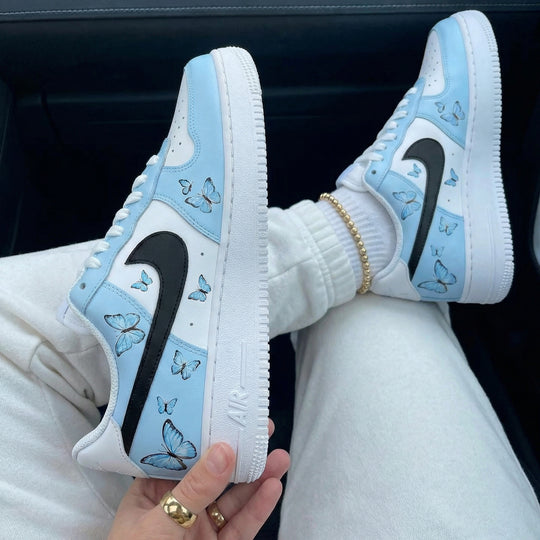 Custom Air Force 1 Baby Blue Black Butterflies