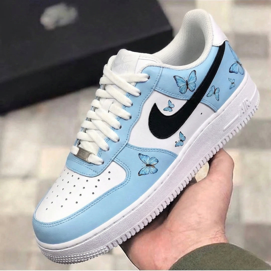Custom Air Force 1 Baby Blue Black Butterflies
