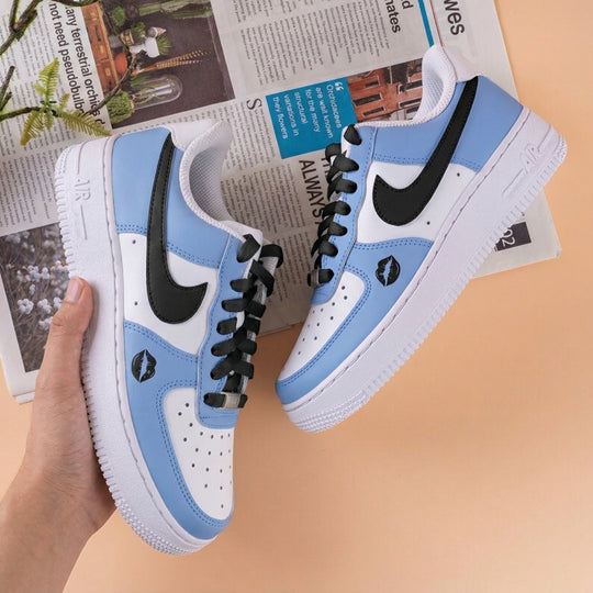 Custom Air Force 1 Baby Blue Black Lip Print