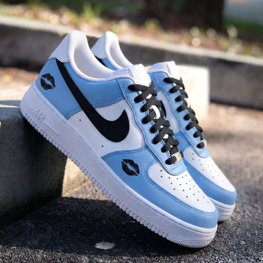 Custom Air Force 1 Baby Blue Black Lip Print