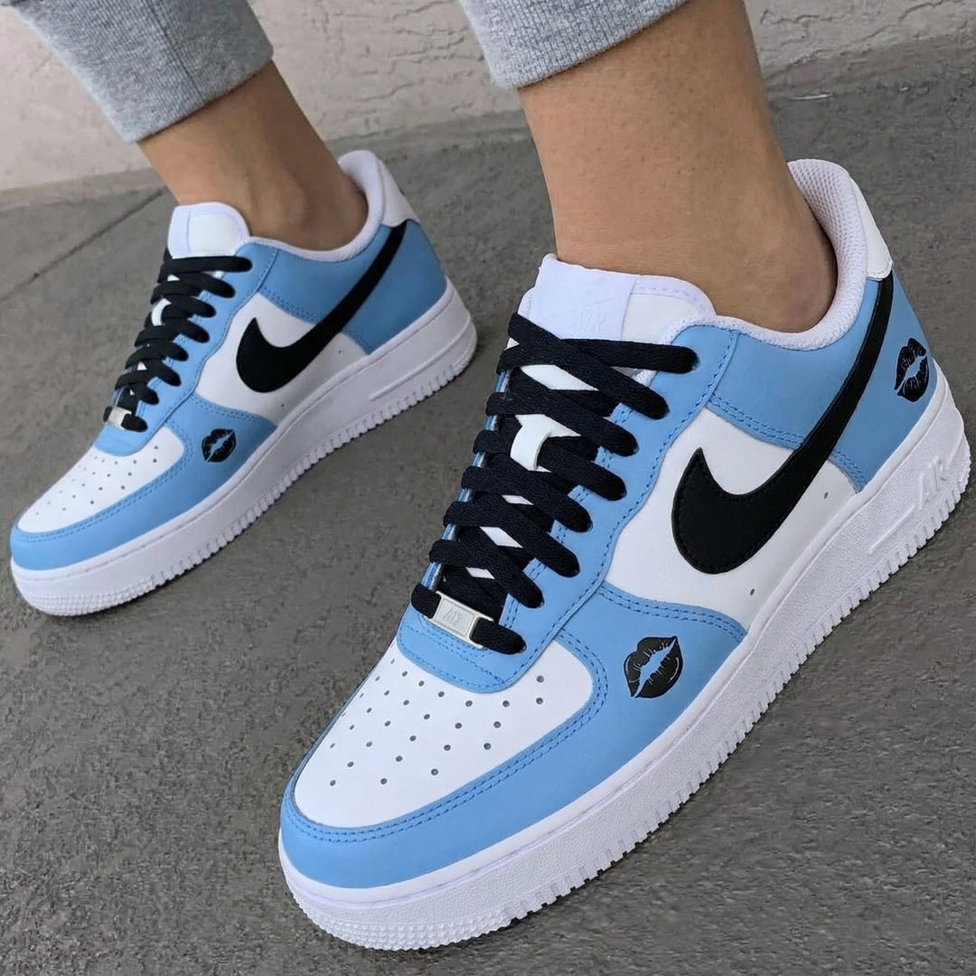 Custom Air Force 1 Baby Blue Black Lip Print