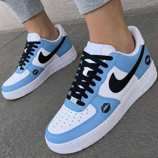 Custom Air Force 1 Baby Blue Black Lip Print