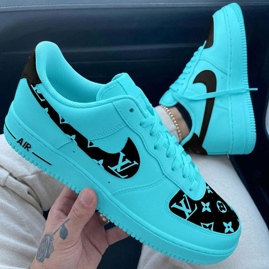 Custom Air Force 1 Baby Blue Black LV