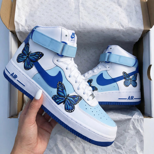 Custom Air Force 1 Baby Blue Blue Butterflies