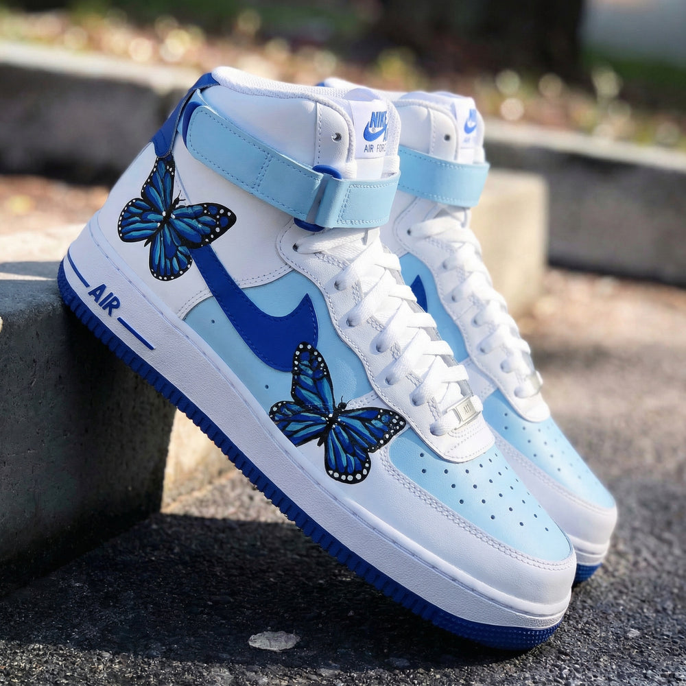 Custom Air Force 1 Baby Blue Blue Butterflies