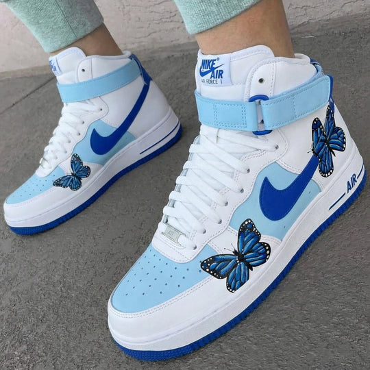 Custom Air Force 1 Baby Blue Blue Butterflies
