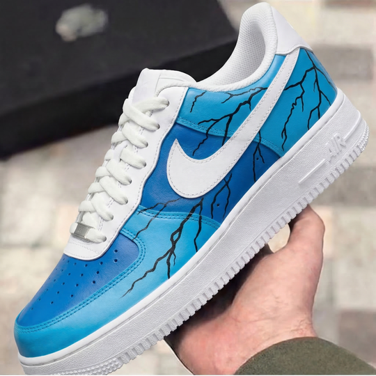 Custom Air Force 1 Baby Blue Blue Lightning Cracks