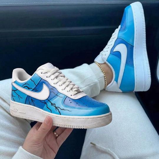 Custom Air Force 1 Baby Blue Blue Lightning Cracks