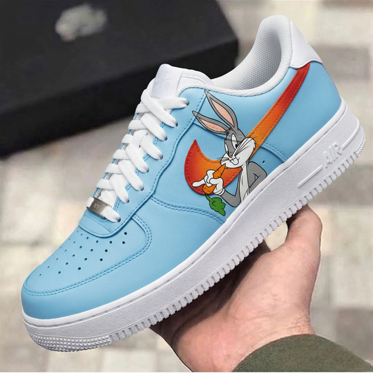 Custom Air Force 1 Baby Blue Bugs Bunny Orange Swoosh