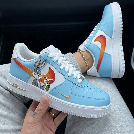 Custom Air Force 1 Baby Blue Bugs Bunny Orange Swoosh