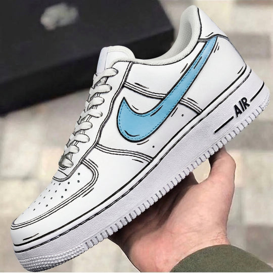 Custom Air Force 1 Baby Blue Cartoon Outline Design