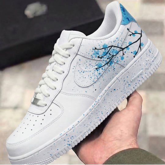 Custom Air Force 1 Baby Blue Cherry Blossom Branch Splatter