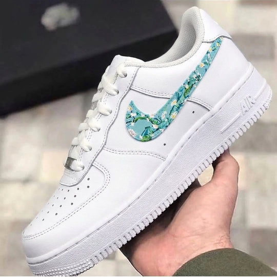 Custom Air Force 1 Baby Blue Floral Swoosh
