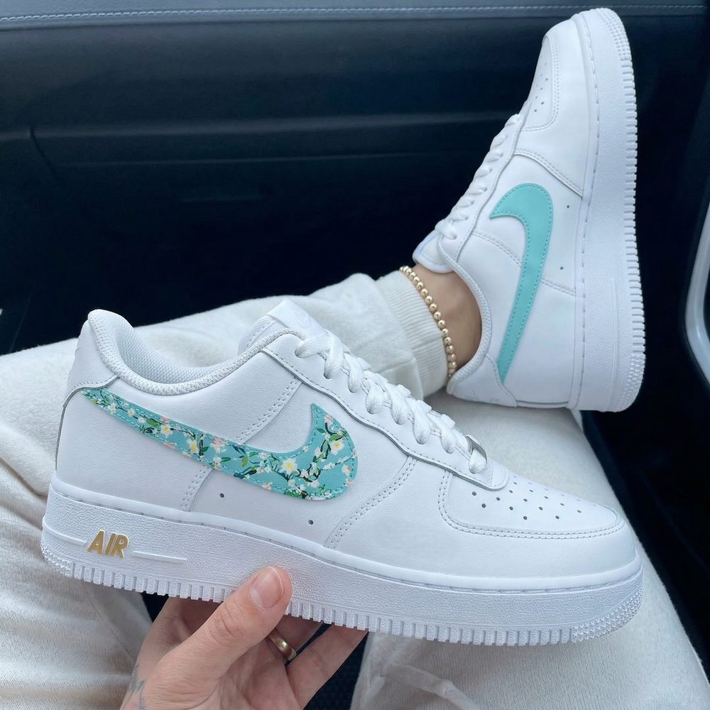 Custom Air Force 1 Baby Blue Floral Swoosh