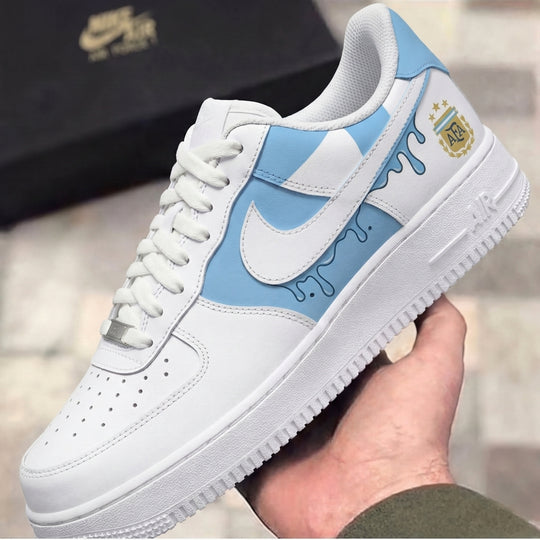 Custom Air Force 1 Baby Blue Gold Argentina Drip