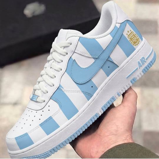 Custom Air Force 1 Baby Blue Gold Argentina Stripe