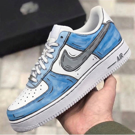 Custom Air Force 1 Baby Blue Gray Comic Style