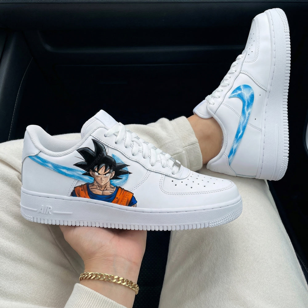 Custom Air Force 1 Baby Blue Orange Goku Dragon Ball Lightning Swoosh
